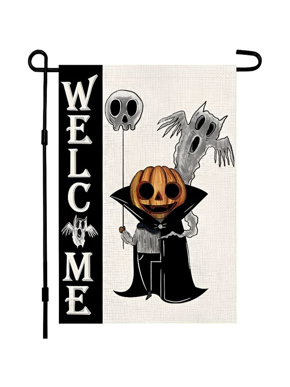 Halloween Welcome Garden Flag Burlap Double Sided Vertical 12×18 " White Ghost